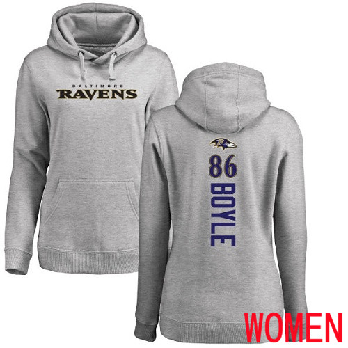 Baltimore Ravens Ash Women Nick Boyle Backer NFL Football #86 Pullover Hoodie Sweatshirt->nfl t-shirts->Sports Accessory